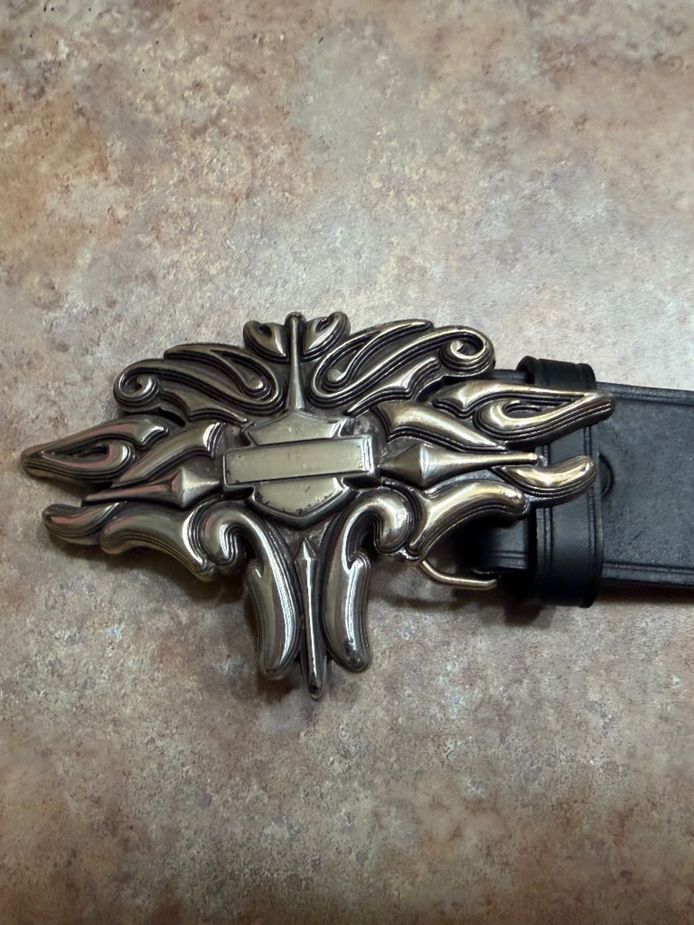 Vintage Harley-Davidson Black Leather Flame Buckle Belt Ladies size M